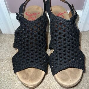 Jellypop Black Woven Wedges